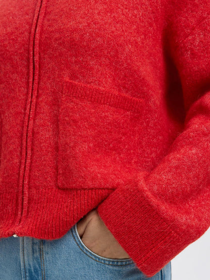 SLFSIA RAS LS KNIT ZIPPER CARDIGAN NOOS Mørkerød