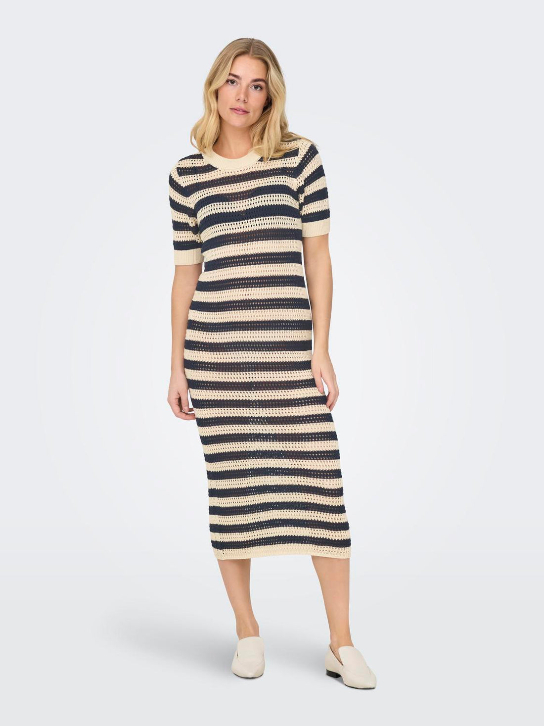 JDYTIKKA IVY 2/4 O-NECK STRIPE DRESS KNT Marine