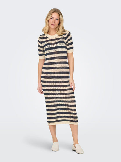 JDYTIKKA IVY 2/4 O-NECK STRIPE DRESS KNT Lysegrå