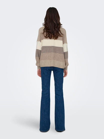 Onlatia L/s Stripe Pullov Knt Noos Lysegrå