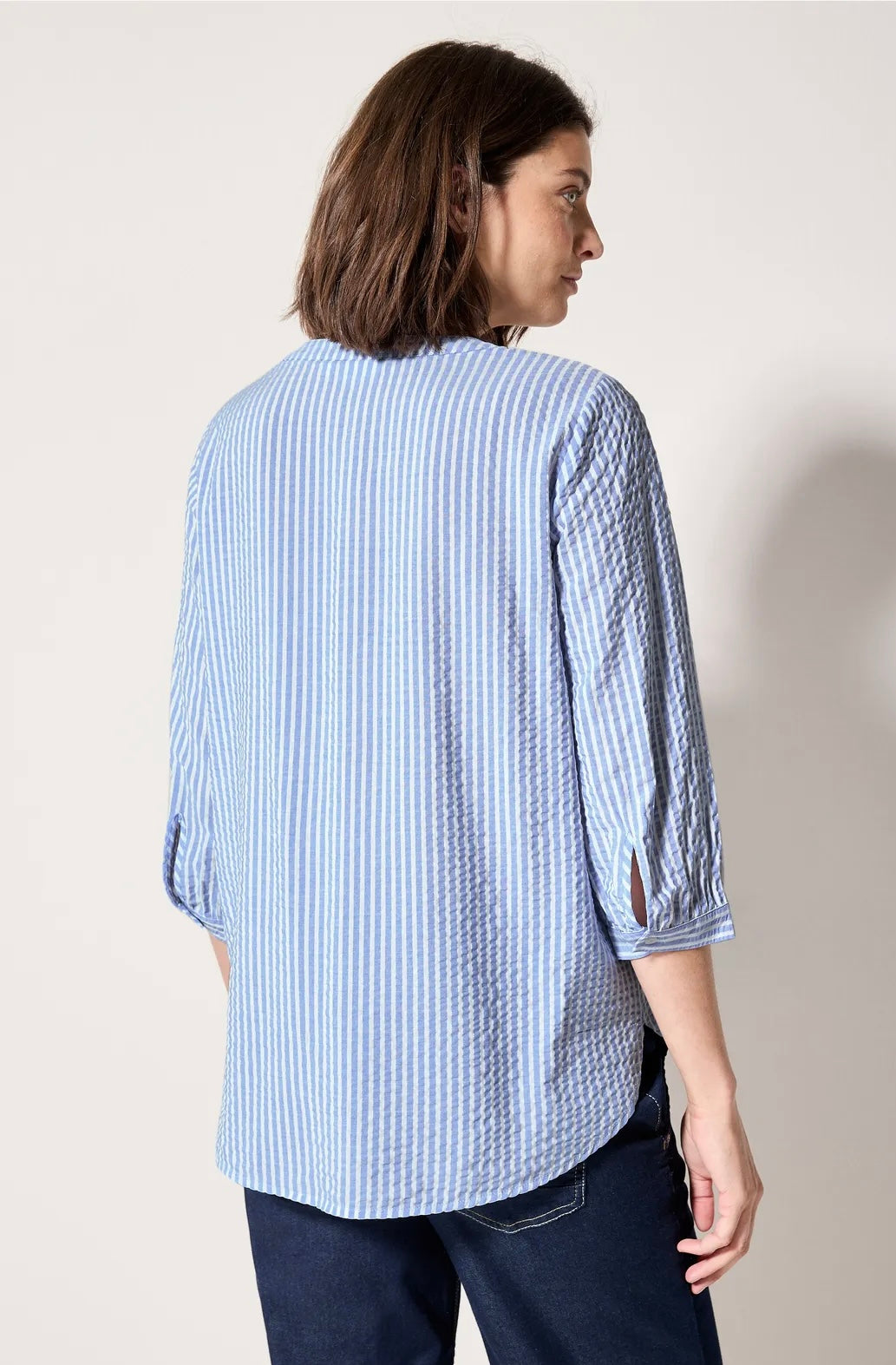Seersucker splitneck blouse Lyseblå