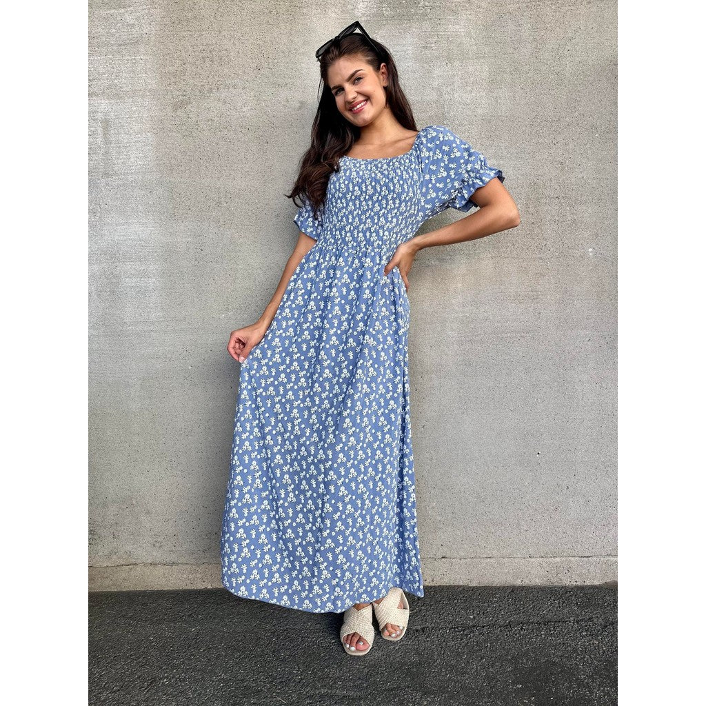Sara kjole lang Jeansblå