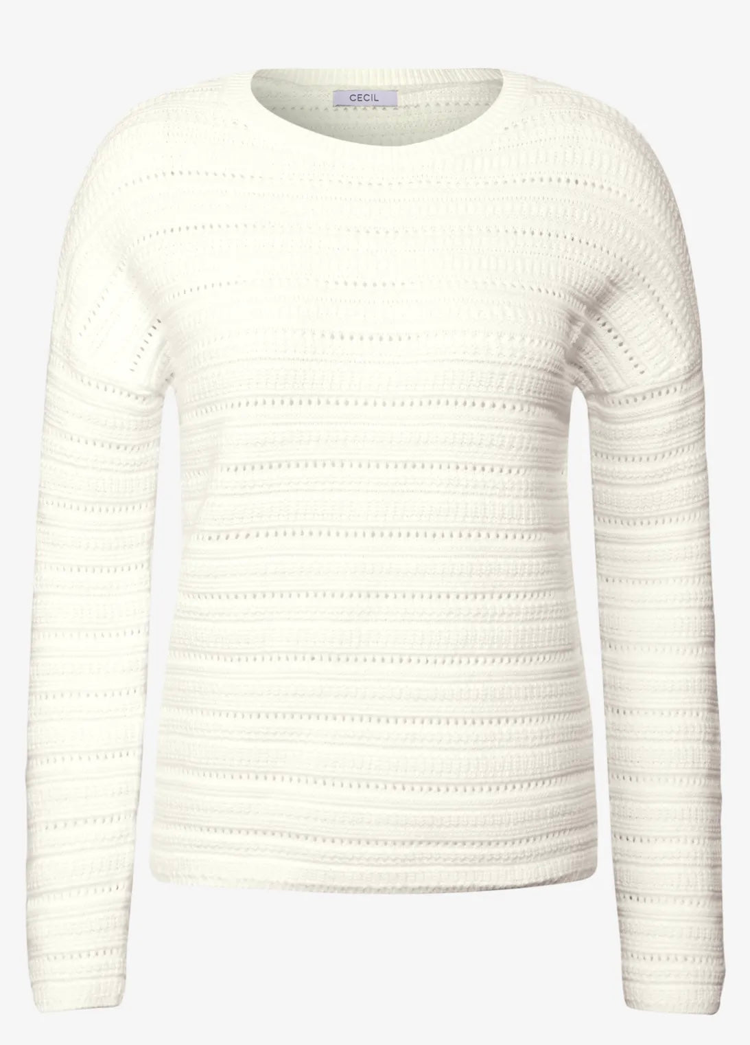 Crochet mix roundneck Hvit