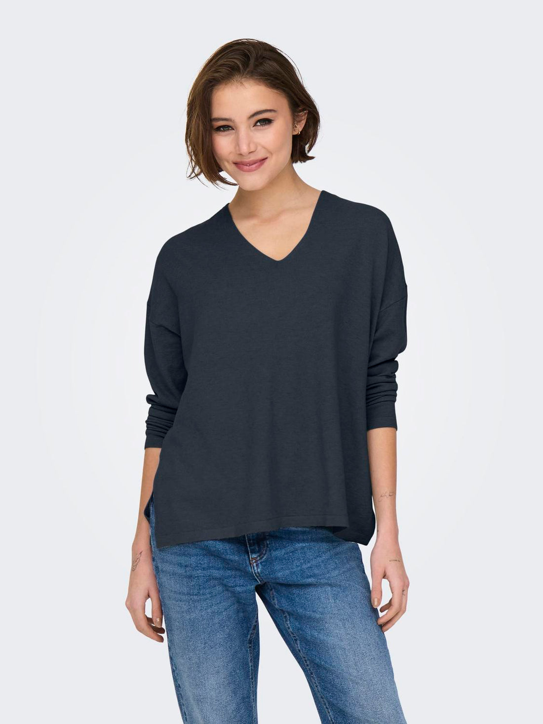 Onlamalio Life Ls V-Neck Knt Mellomblå