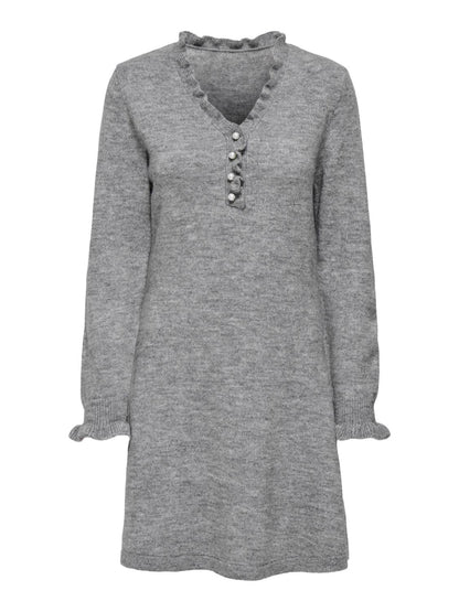 Jdyletty L/s V-Neck Frill Dress Knt Lysegrå
