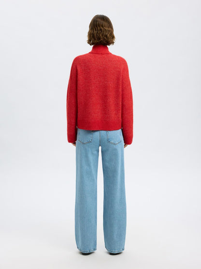 SLFSIA RAS LS KNIT ZIPPER CARDIGAN NOOS Mørkerød