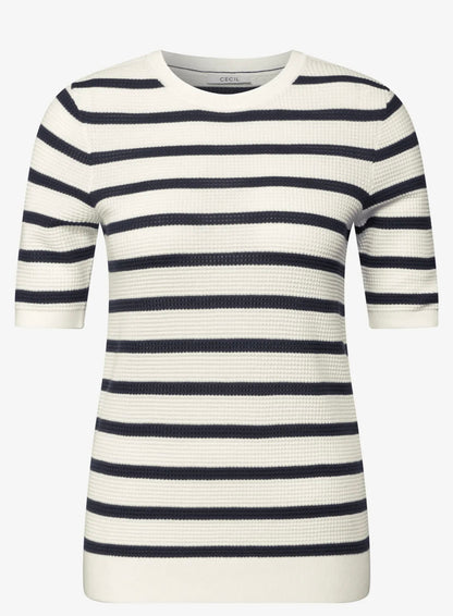 TOS Structure stripe roundneck Indigo Blue/White Bold Stripe