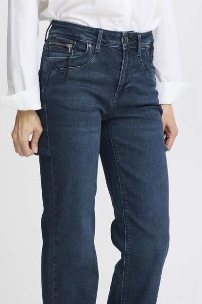 Pzkarolina Hw Jeans Straight Leg Dark Blue Denim