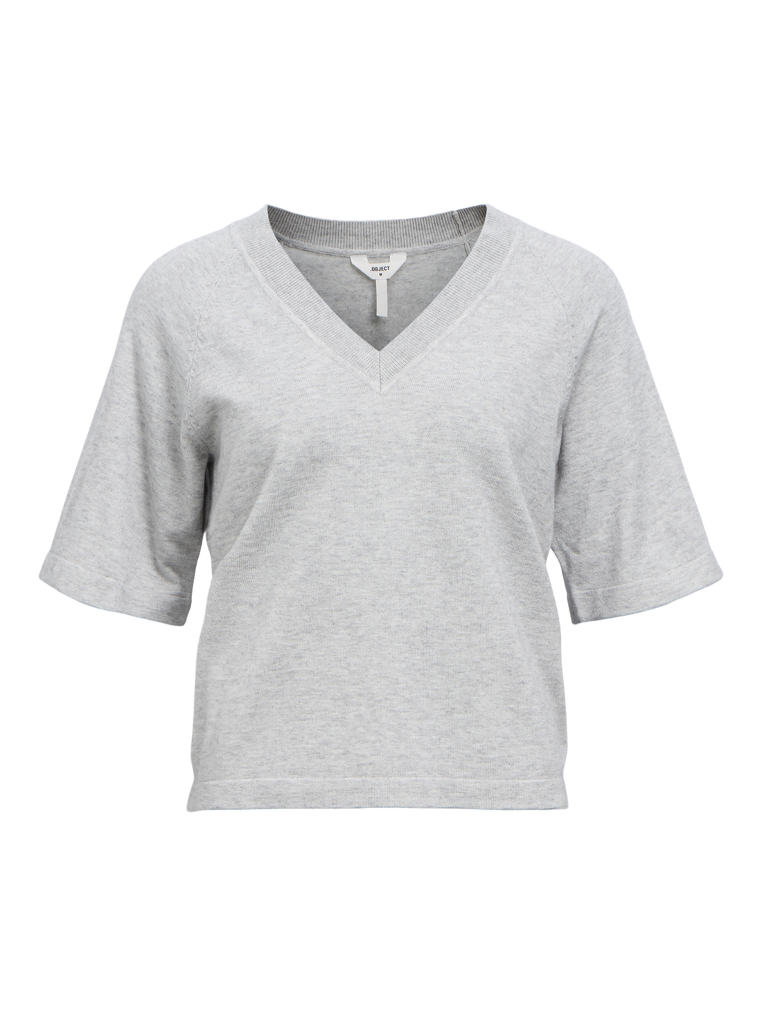 OBJTHESS 2/4 LO V-NECK KNIT TOP NOOS Lysegrå