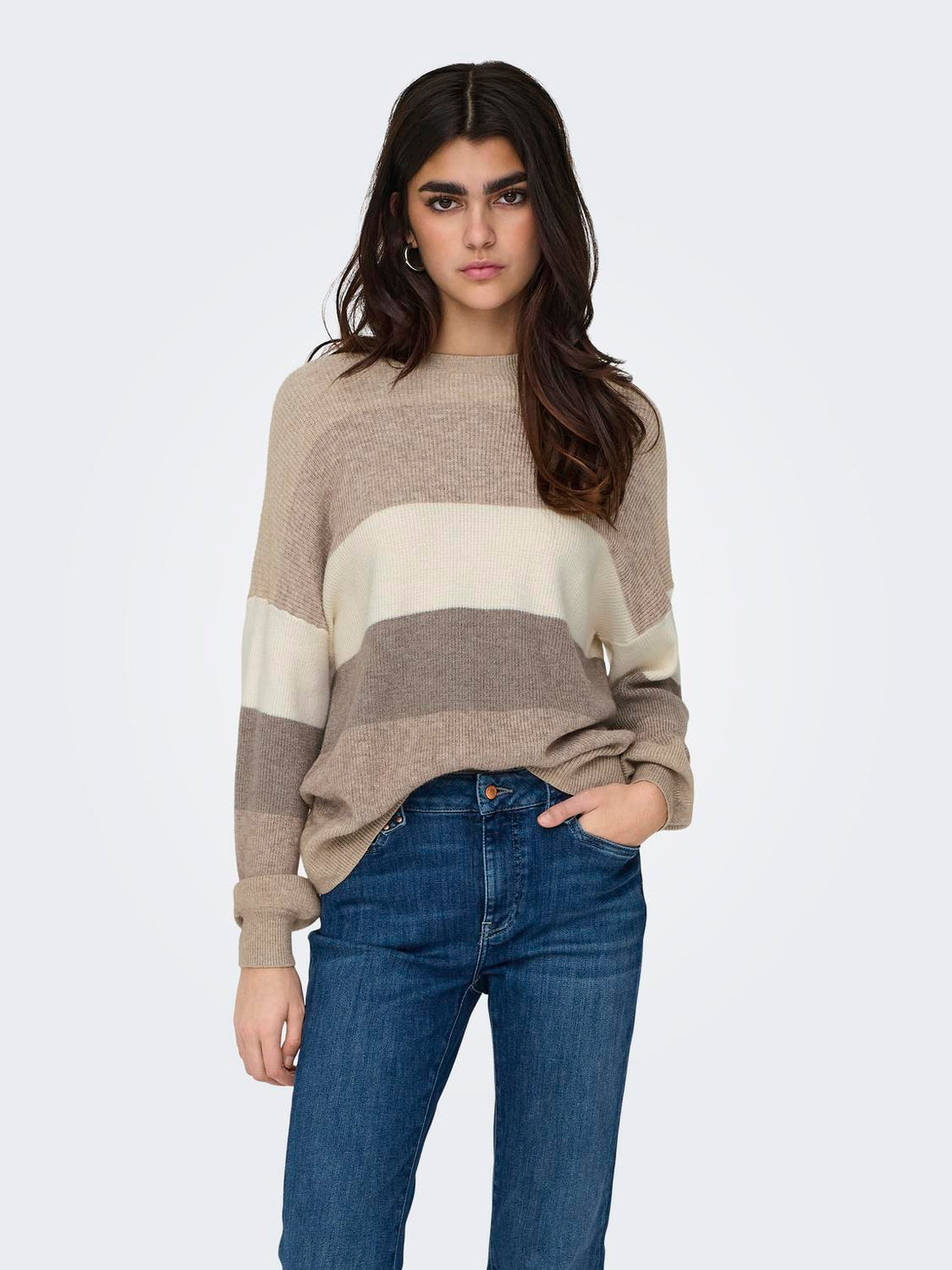 Onlatia L/s Stripe Pullov Knt Noos Lysegrå