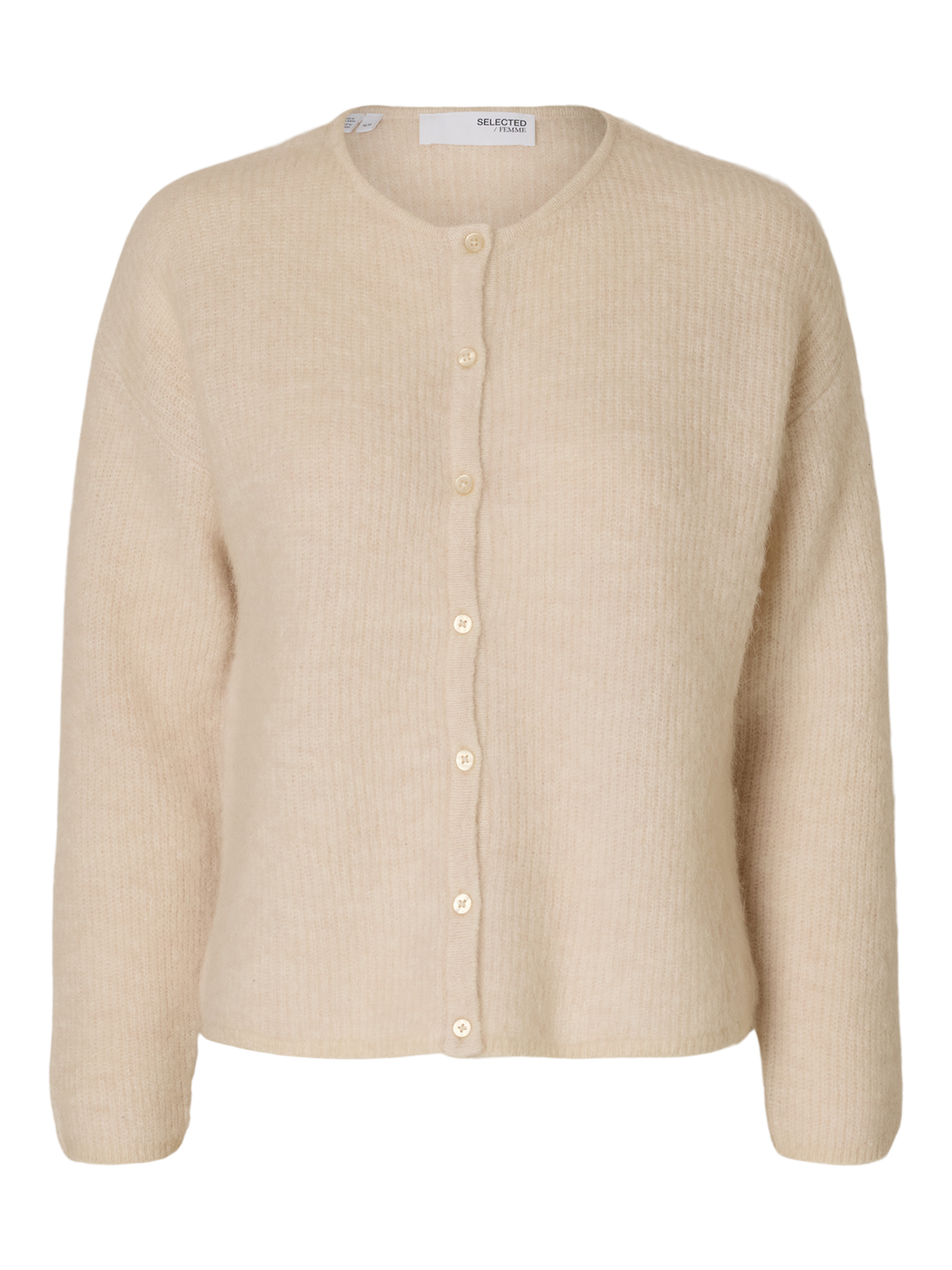 SLFSIA RAS LS KNIT O-NECK CARDIGAN Lysegrå