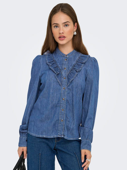 Onldasha-Sevigny L/s Frill Shirt Dnm Akm Mellomblå