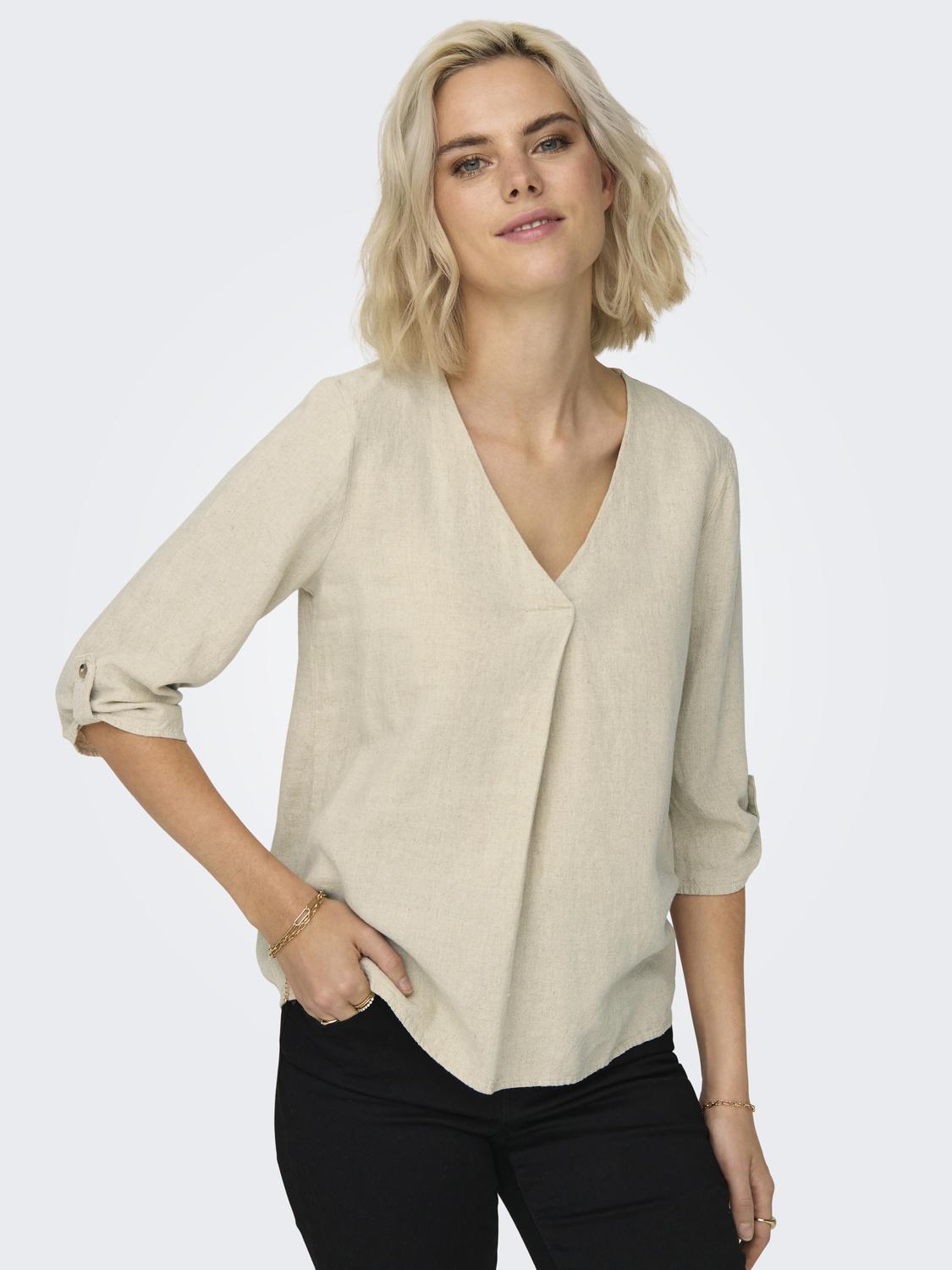 JDYSAY 3/4 LINEN V-NECK TOP WVN DIA Lysegrå