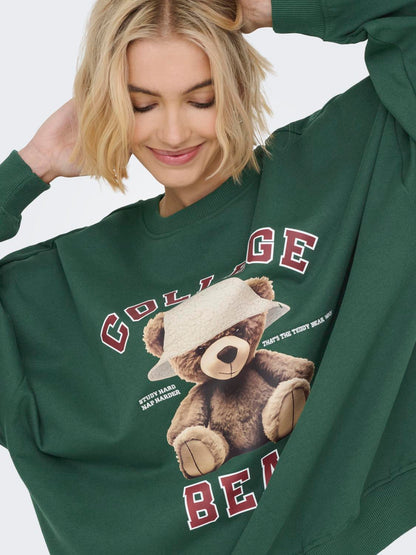 Onlbila L/s Bear O-Neck Swt Mørkegrønn
