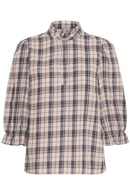Pzevie Blouse Beige Navy Check
