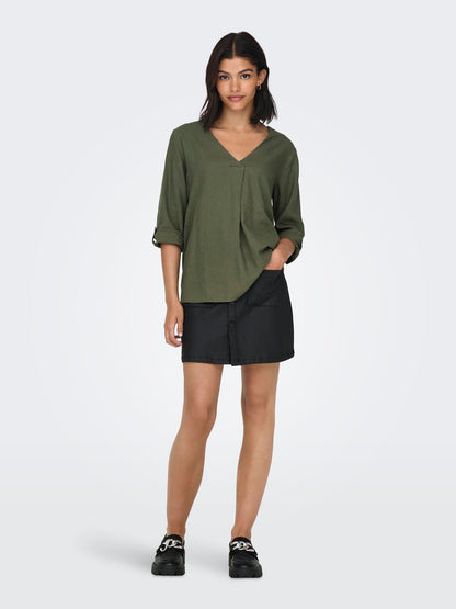 JDYSAY 3/4 LINEN V-NECK TOP WVN DIA Mellomgrønn