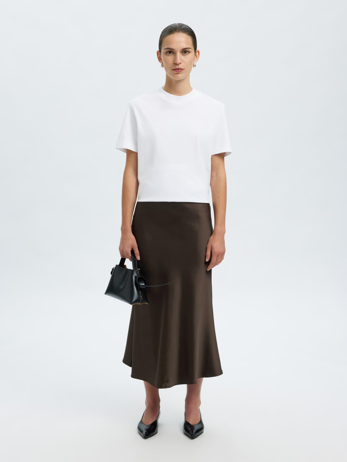 Slflena Hw Midi Skirt Noos Mørkebrun