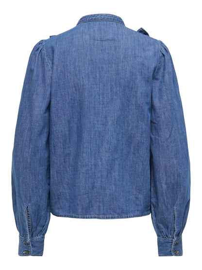 Onldasha-Sevigny L/s Frill Shirt Dnm Akm Mellomblå