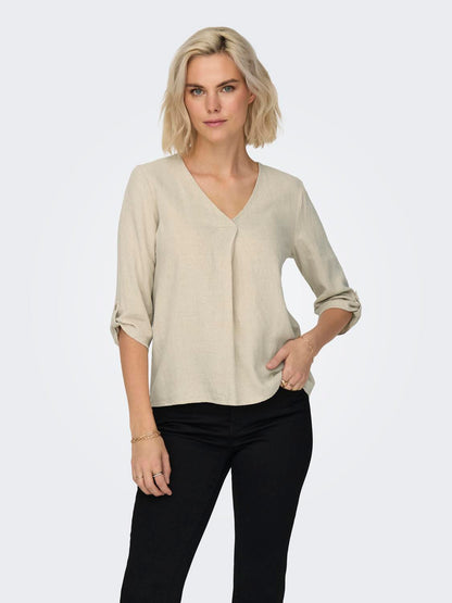 JDYSAY 3/4 LINEN V-NECK TOP WVN DIA Lysegrå