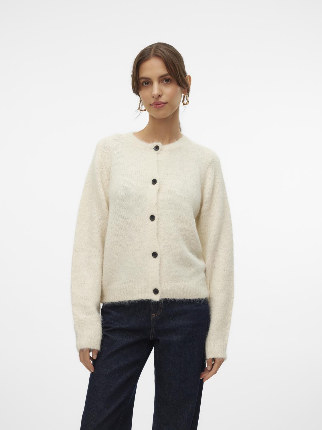 VMNOVAH LS O-NECK BUTTON CARDI GA NOOS Hvit
