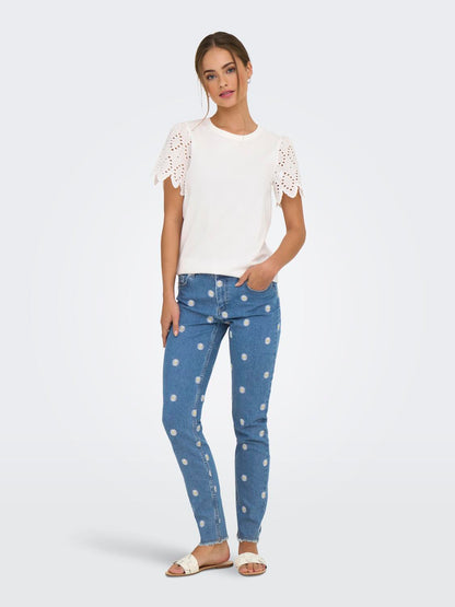 ONLEBBA LIFE S/S LACE TOP JRS Hvit