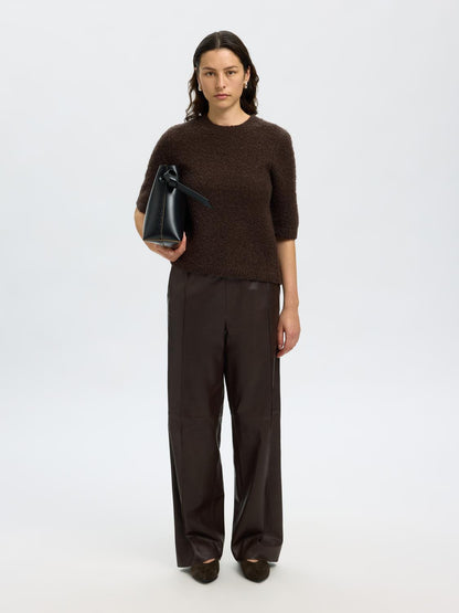Slflelou 2/4 Knit O-Neck Mørkebrun