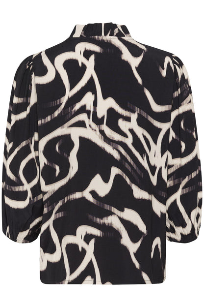 Kamartha Frill Blouse Black/Nature Organic Lines