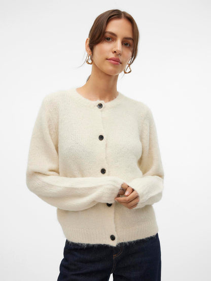 VMNOVAH LS O-NECK BUTTON CARDI GA NOOS Hvit