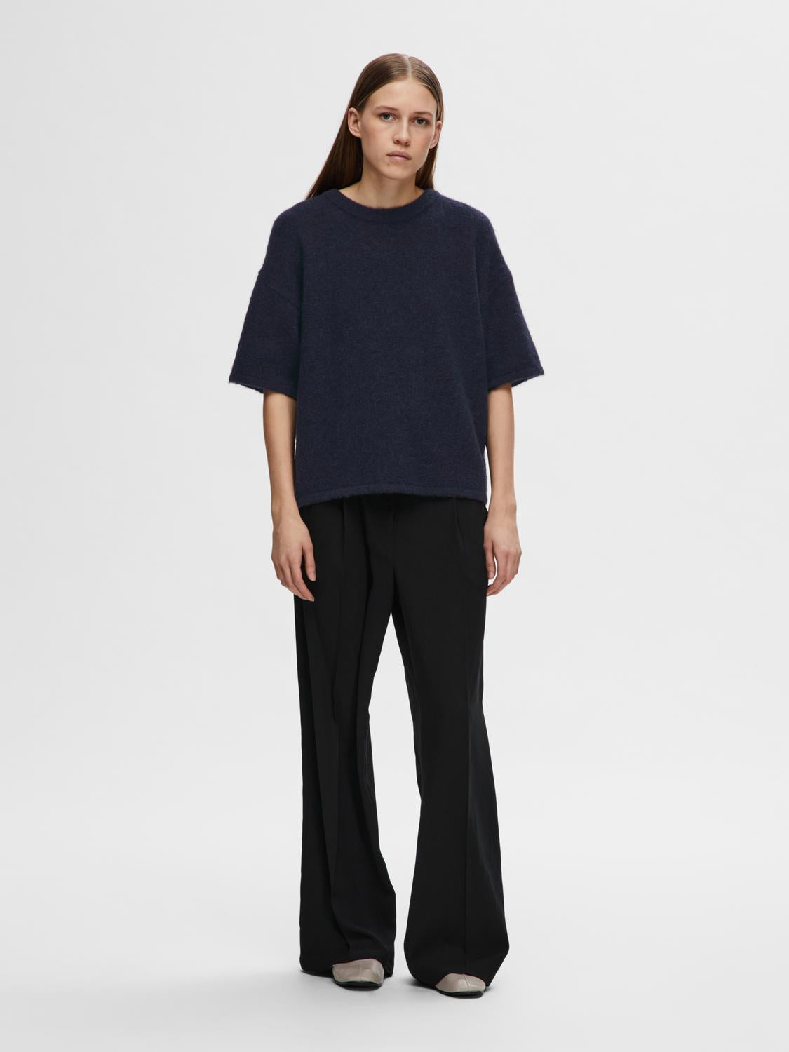 SLFMALINE-LILIANA 2/4 KNIT O-NECK NOOS Mørkeblå