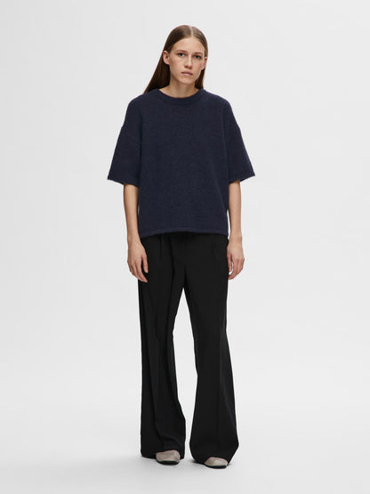 SLFMALINE-LILIANA 2/4 KNIT O-NECK NOOS Mørkeblå