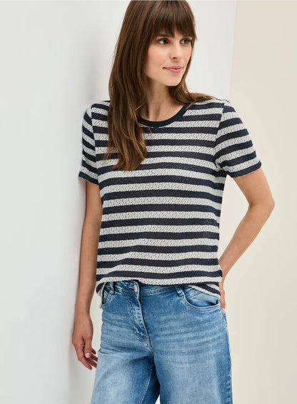 AJOUR STRIPE T-SHIRT Indigo Blue/White Bold Stripe