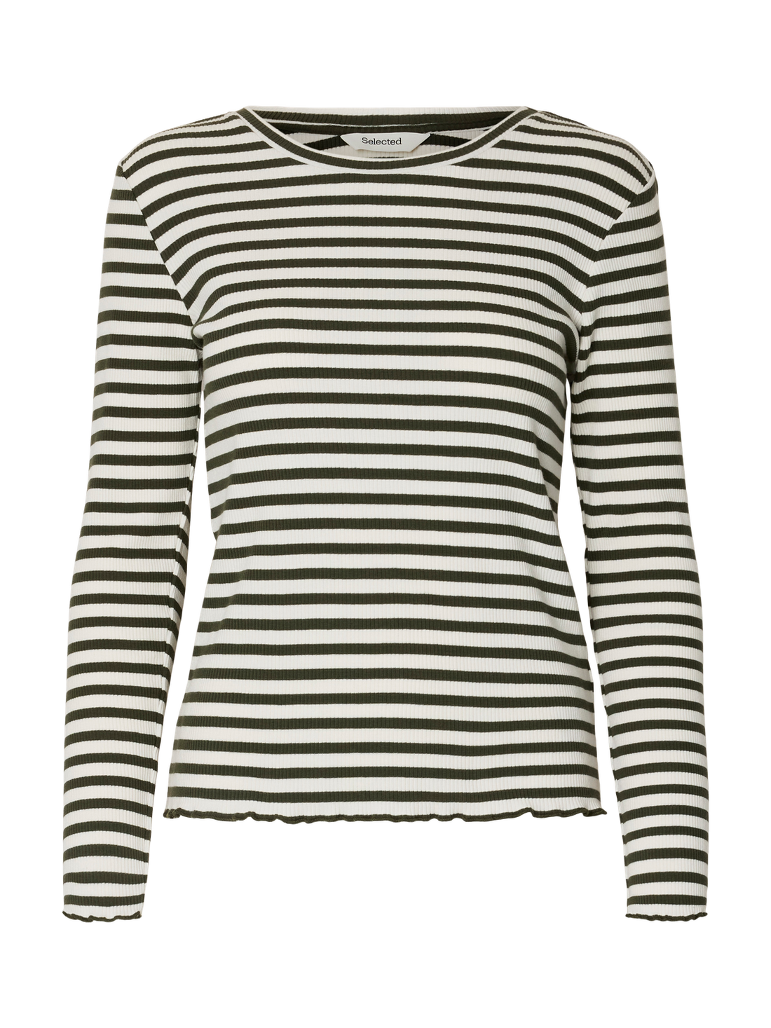 Slfanna Ls Crew Neck Tee Str Noos Mørkegrønn