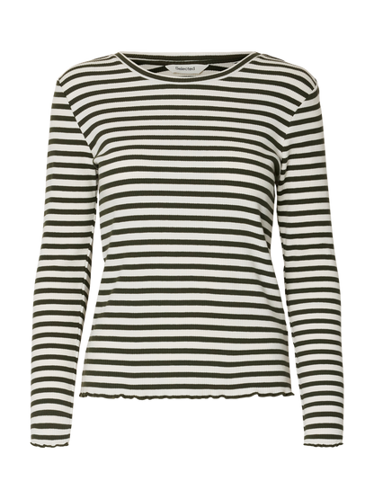 Slfanna Ls Crew Neck Tee Str Noos Mørkegrønn
