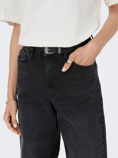 Jdyfelina-Fina Hw Wide Blk Jeansdnm Noos Sort