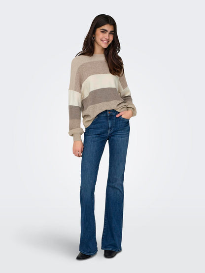 Onlatia L/s Stripe Pullov Knt Noos Lysegrå