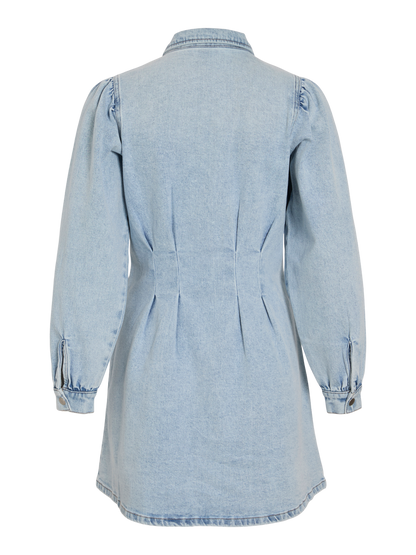 VISOL L/S PLEAT DENIM DRESS/LN Lyseblå
