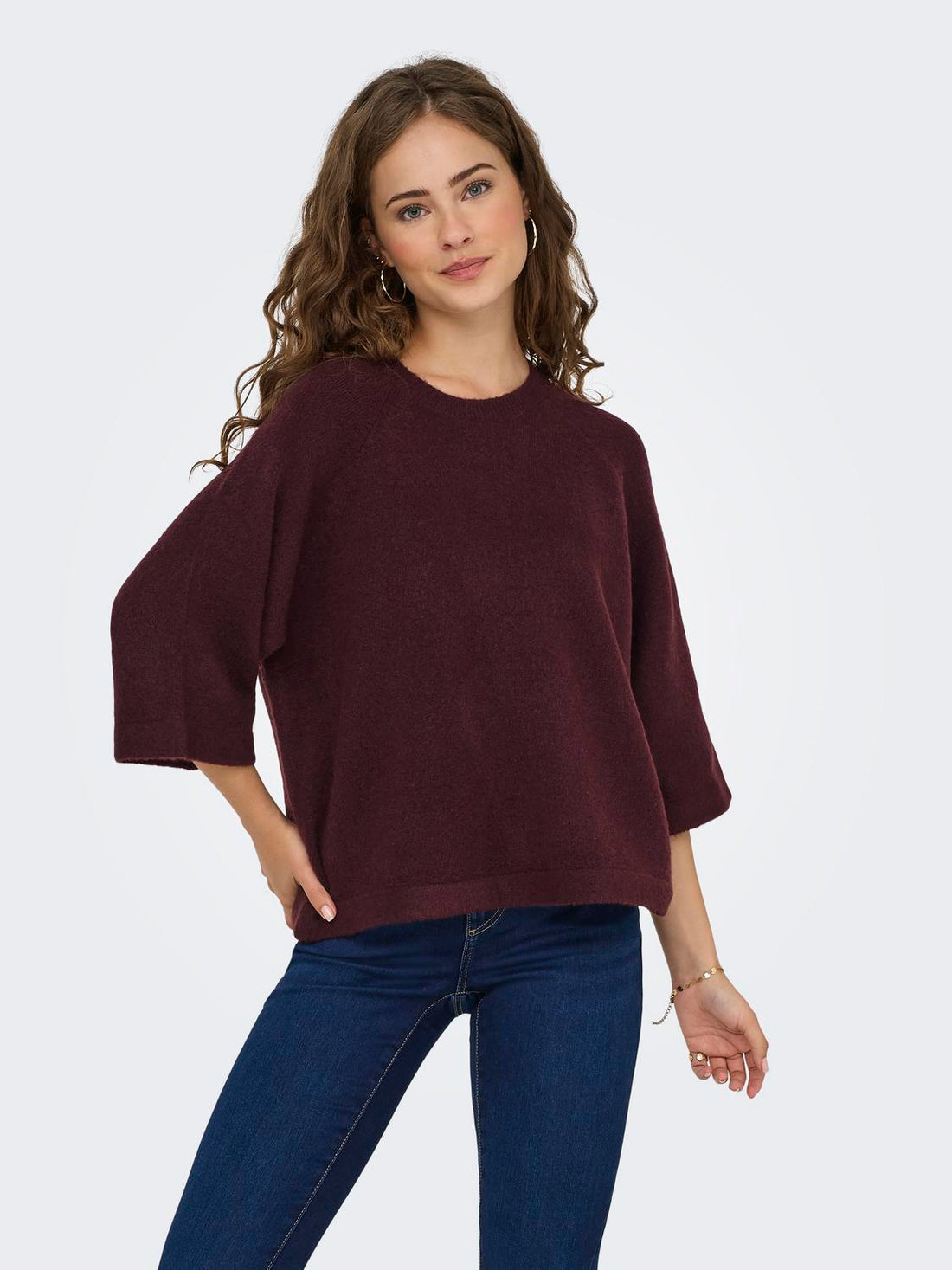 Onlsimoni 3/4 Pullover Knt Noos Mørkerød