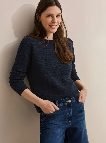 Crochet mix roundneck Marine