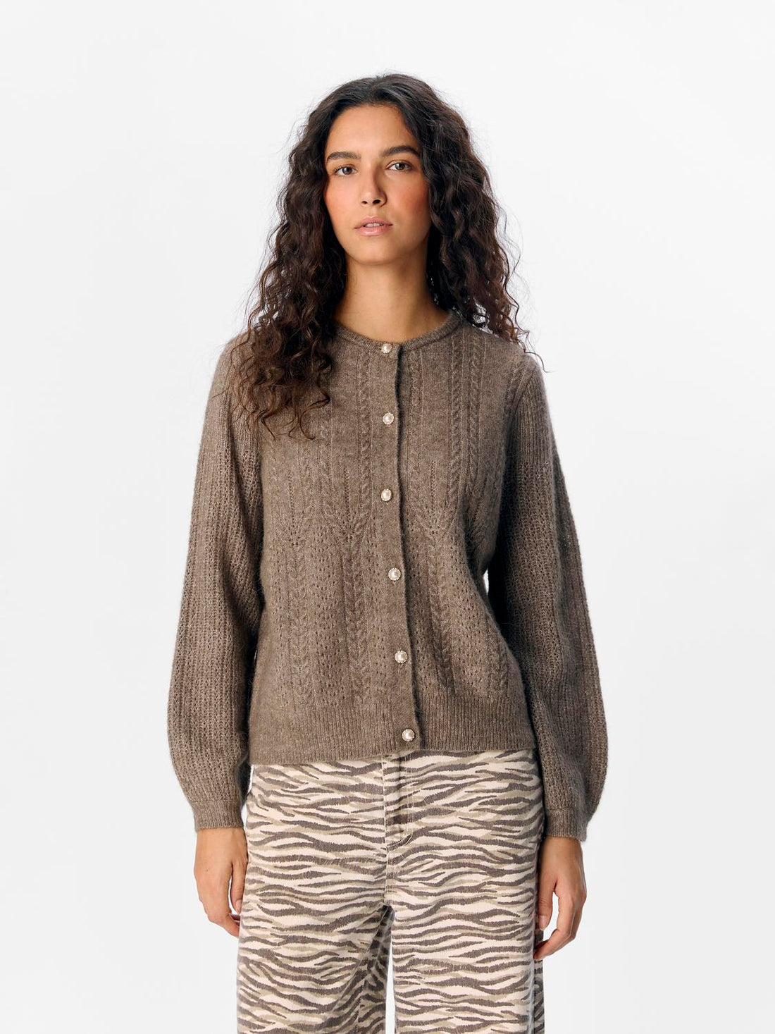 OBJOPHELIA L/S KNIT CARDIGAN REP Mellomgrå