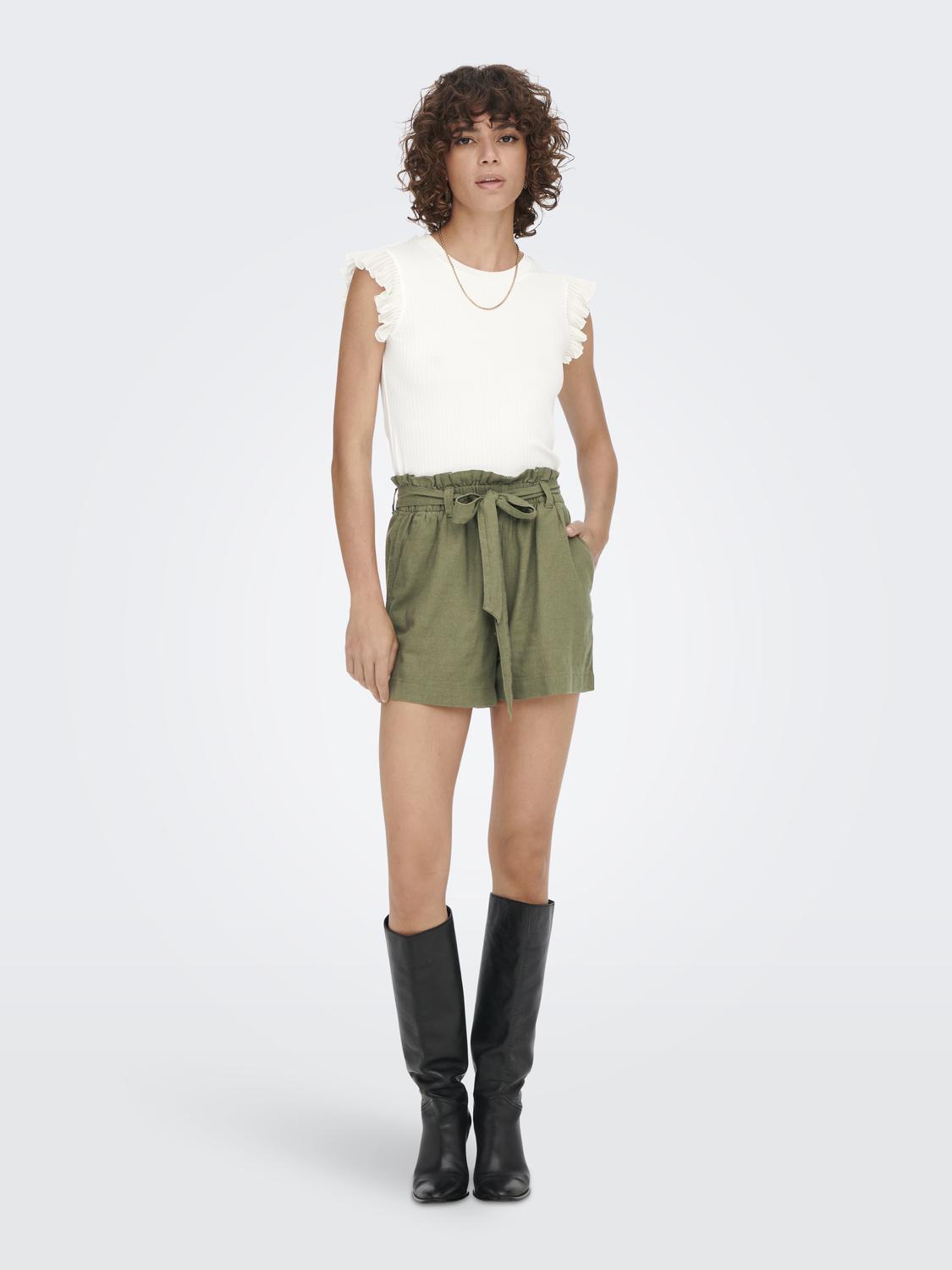 JDYSAY MW LINEN BELT SHORTS WVN NOOS Mellomgrønn