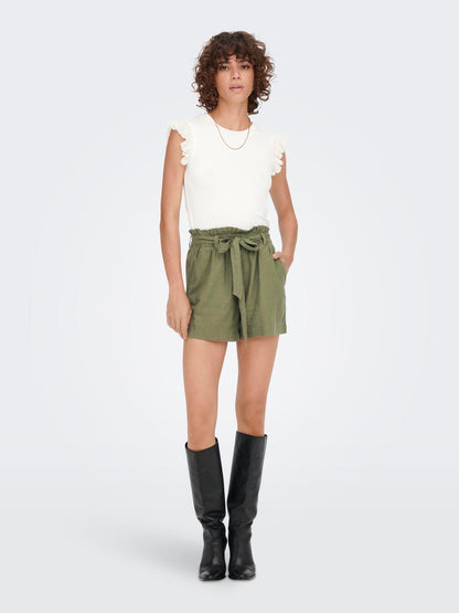 JDYSAY MW LINEN BELT SHORTS WVN NOOS Mellomgrønn