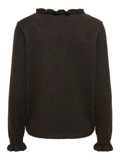 Jdyletty L/s V-Neck Frill Pullover Knt Mørkebrun