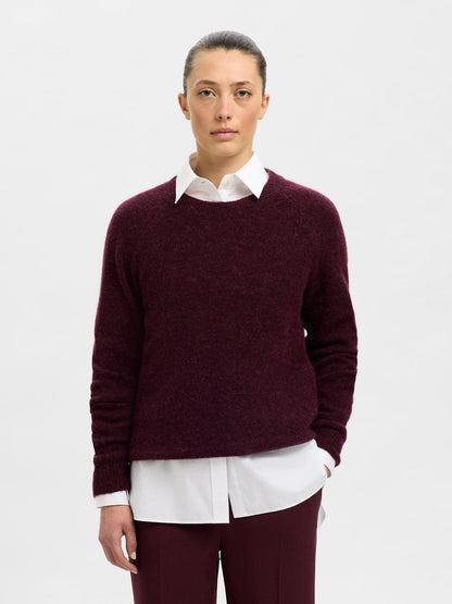 Slflulu Ls Knit O-Neck Noos Mørkelilla