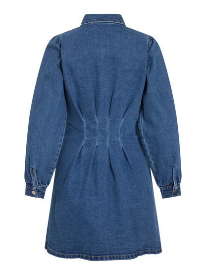 Visol L/s Pleat Denim Dress Mbd/ln Mellomblå