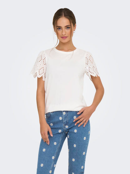 ONLEBBA LIFE S/S LACE TOP JRS Hvit