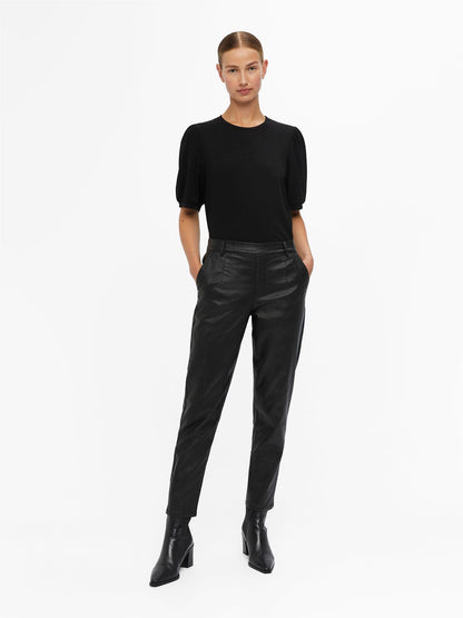 OBJBELLE LISA COATED PANT NOOS Svart