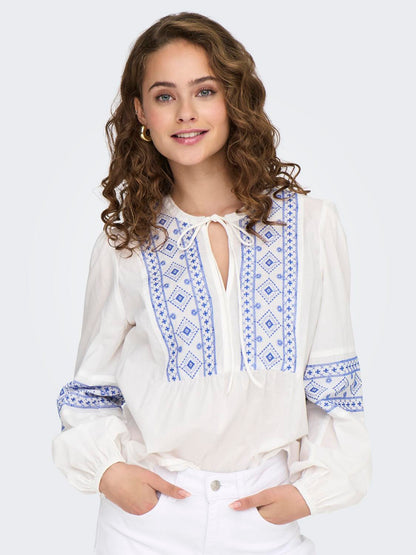 JDYLULU L/S EMBROIDERY SHIRT WVN Hvit