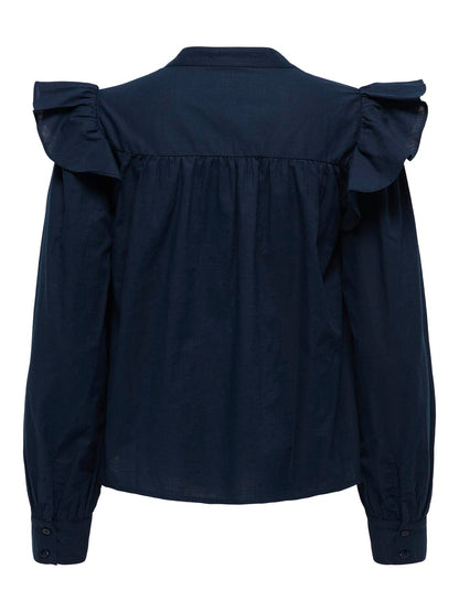 Jdyalba L/s V-Neck Emb Top Wvn Exp Mørkeblå