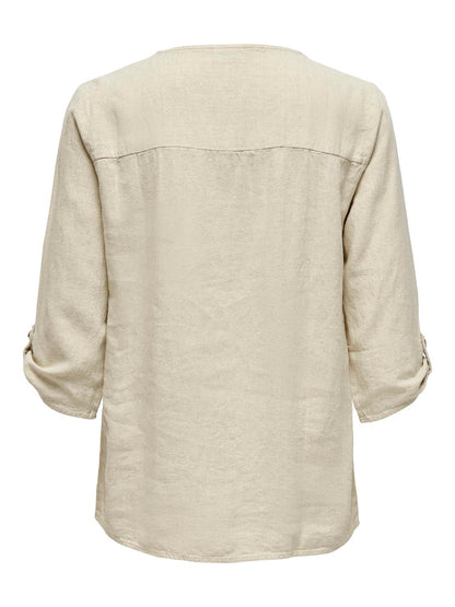 JDYSAY 3/4 LINEN V-NECK TOP WVN DIA Lysegrå