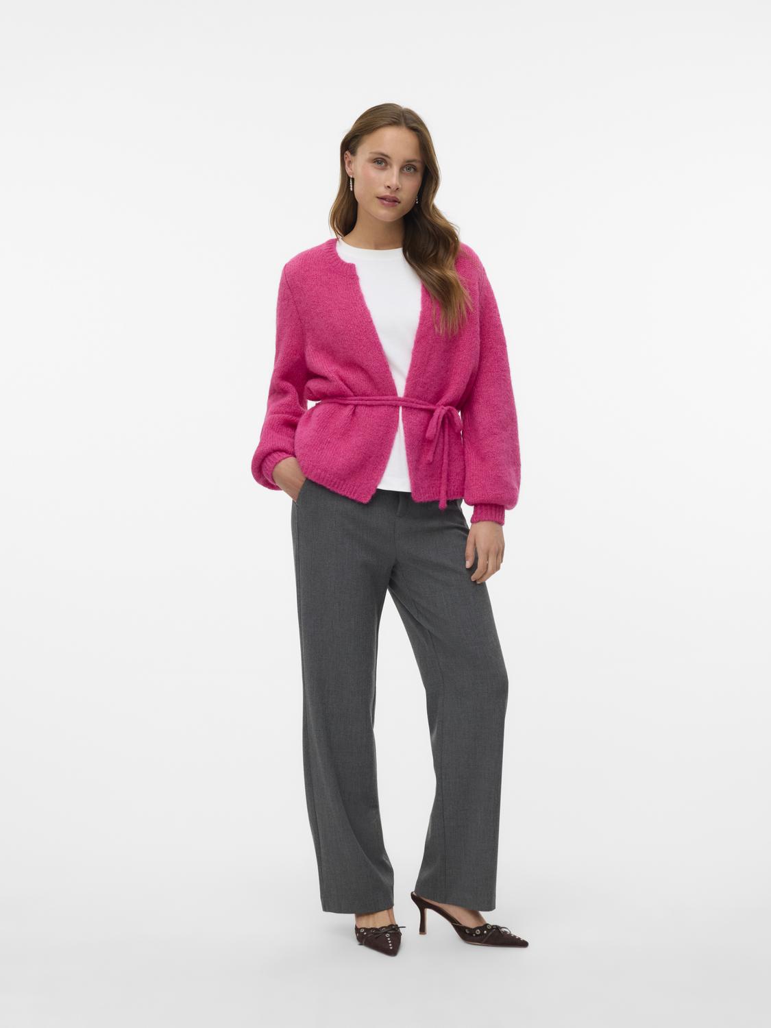 Vmagnes Ls O-Neck Tie Cardigan Exp Mellomrosa